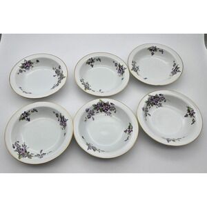 Occupied Japan Toto China Berry‎ Bowls 5.5in Set 6 Violet Floral Gold Trim